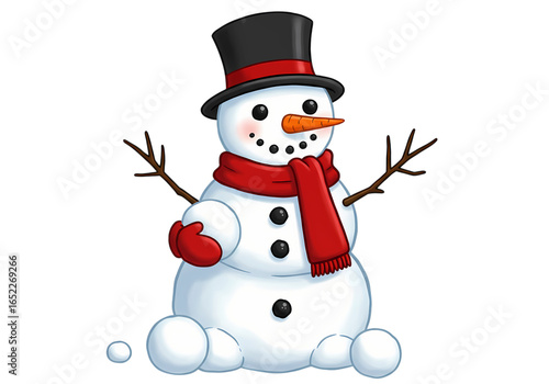 Friendly Snowman Illustration Winter Holiday Character isolated on transparent background