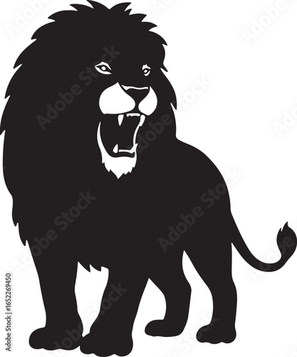 Powerful Lion Silhouette Roaring Fiercely Illustration with Majestic Mane and Sharp Teeth King of the Jungle