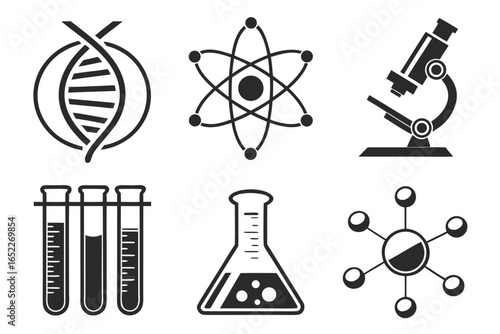 Scientific research and laboratory equipment icons set.