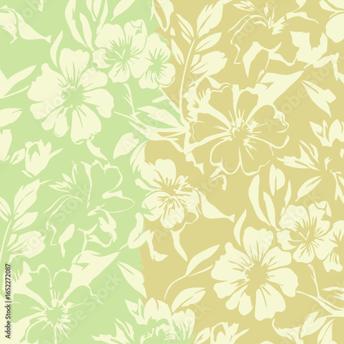 Wallpaper Mural Delicate floral pattern in pastel shades with a soft ombre effect. Seamless repeating design of white flowers and leaves on a light green and yellow background. Torontodigital.ca