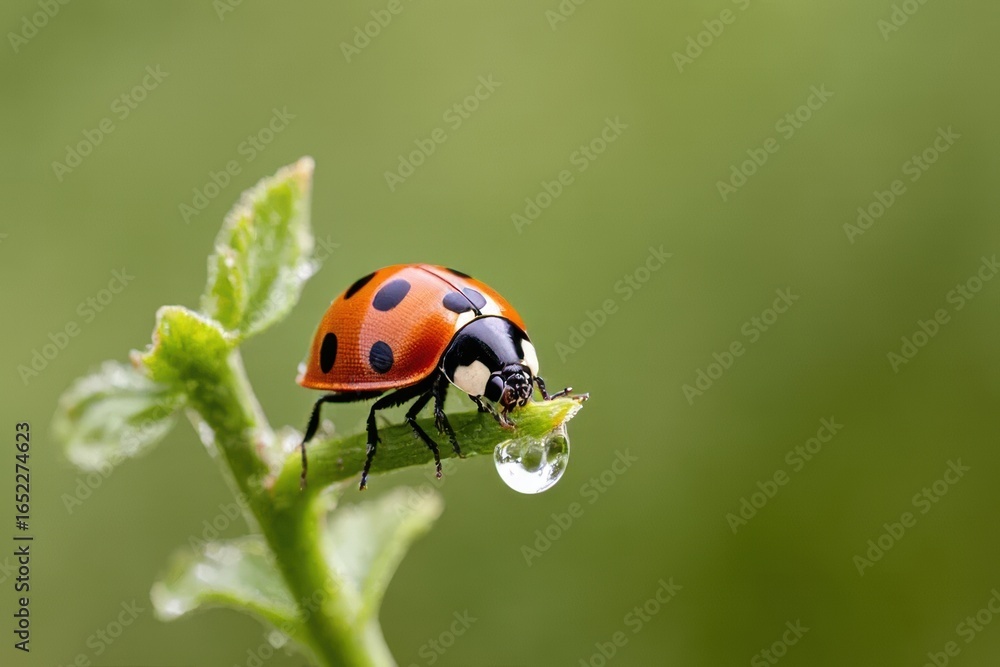 Fototapeta premium Ladybug and a Dewdrop