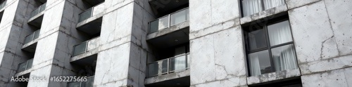 Black and white brutalist building facade detail, minimalist, white, stark