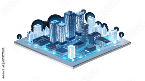 Isometric city skyline illustration vector design with modern buildings and skyscrapers for urban landscape