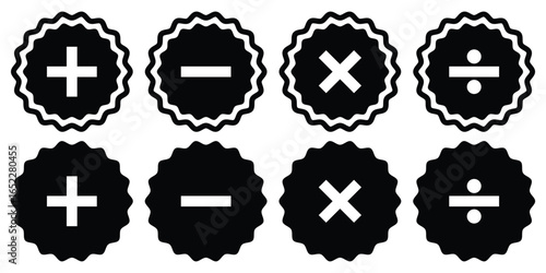 Math symbols, divide and multiply, minus and plus.  Plus, minus, multiply, divide icon set. EPS 10