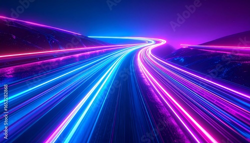 Wallpaper Mural Neon highway through a futuristic landscape Torontodigital.ca