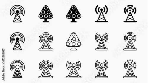 Illustration showing multiple communication towers and trees in a repeating pattern design |  editable eps vectors silhouette