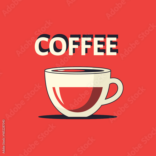 Retro Red Coffee Cup Poster – Flat Vector Art