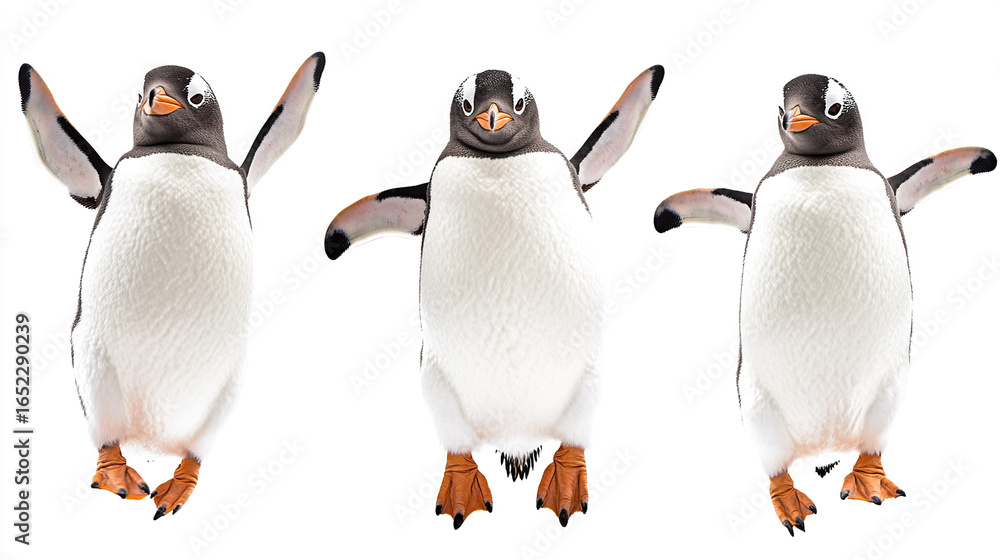 Obraz premium Three penguins displayed against white background