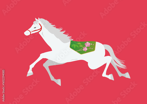 年賀状 デザイン用　走る白い馬のイラスト