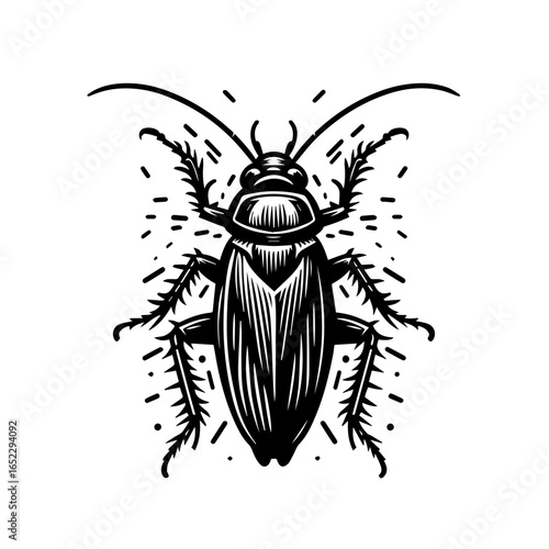 Cockroach isolated on white background in vintage style drawing illustration