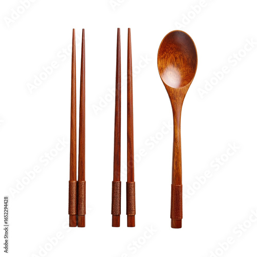 Spoon and chopstick on isolated transparent background. Traditional korean cutlery set.