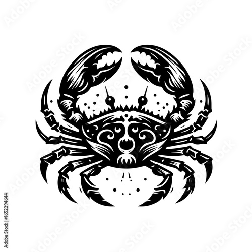 Crab with big claws in vintage style isolated on white background