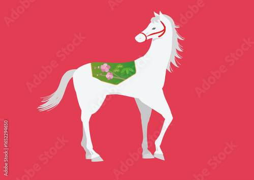 年賀状 デザイン用　白い馬のイラスト