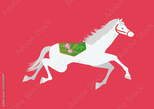 年賀状 デザイン用　走る白い馬のイラスト