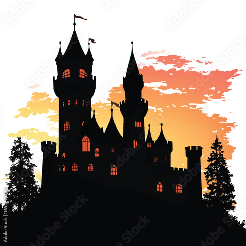 a magical castle silhouette