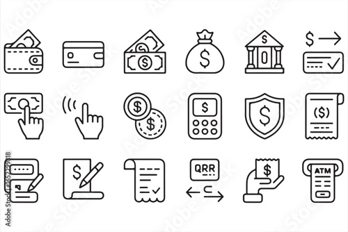 Cash Withdrawal and Payment Vector Icon Set