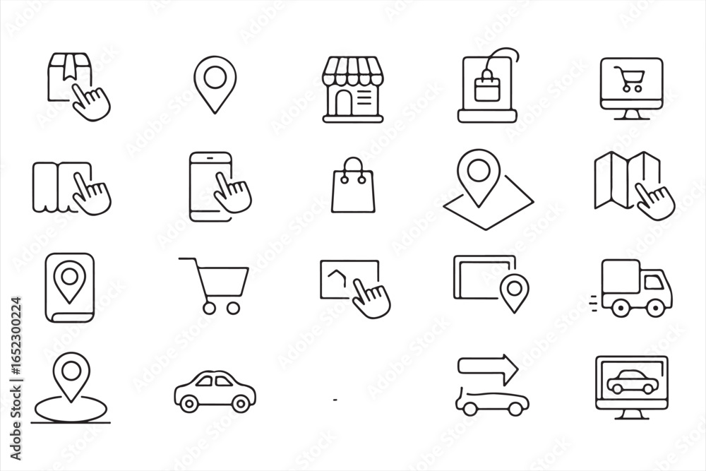 Fototapeta premium Store, Cart, and Customer Order Tracking Vector Icons