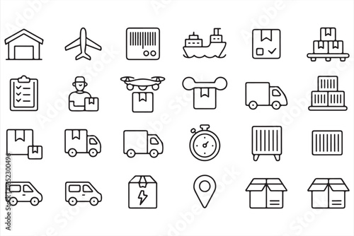 Logistics and Delivery Vector Icon Set for Shipping and Cargo