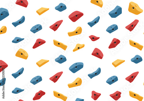 Repeating Pattern of Colorful Climbing Holds on White Background isolated on transparent background