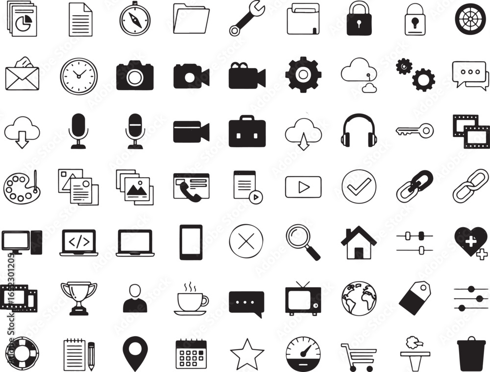 Fototapeta premium Technology and digital icon set in minimal vector style