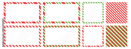 Christmas candy cane frame set. Red, white, and green lollipop borders for holiday banners, gift tags.