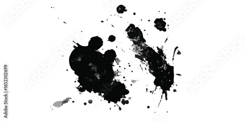 Black ink Splatter. Dynamic black ink splash on transparent background.