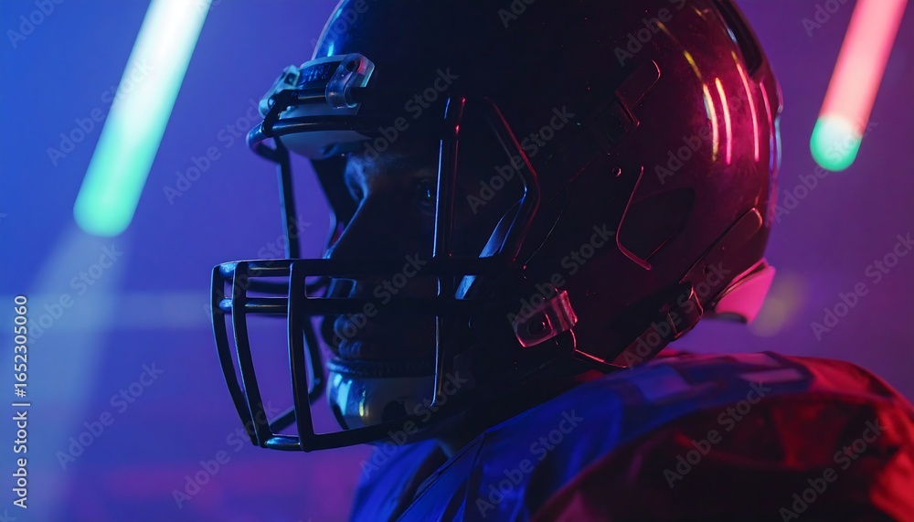 Fototapeta premium American Football Player in Neon Light Portrait
