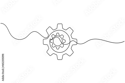 Gear icon continuous one line drawing simple outline on white background