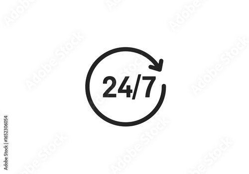 24/7 Availability Icon: Circular Design on Black Background isolated on transparent background