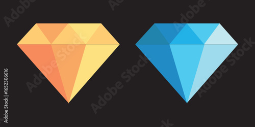 Two diamonds icons with shine emanating from the top corners design. Diamond crystal vector icon isolated on white background. Diamond vector icon. Gemstone symbol. Diamonds logo design.