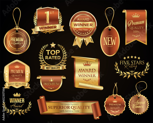 VIP  premium and gold award golden emblem isolated on black background