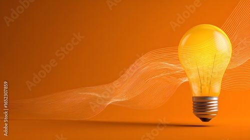 Illuminated lightbulb against an orange background.