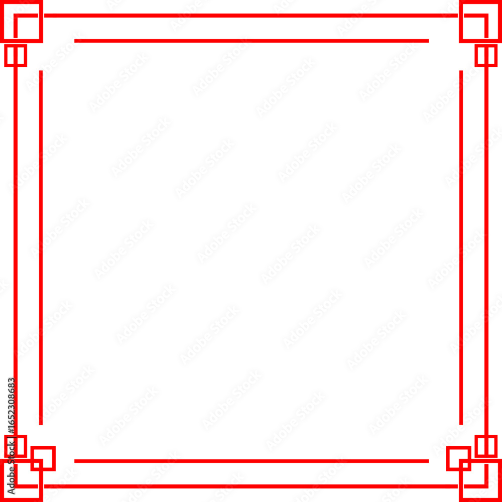 Obraz premium A Traditional Chinese Frame Border with a Red Color and Classic Geometric Pattern for Cultural Designs