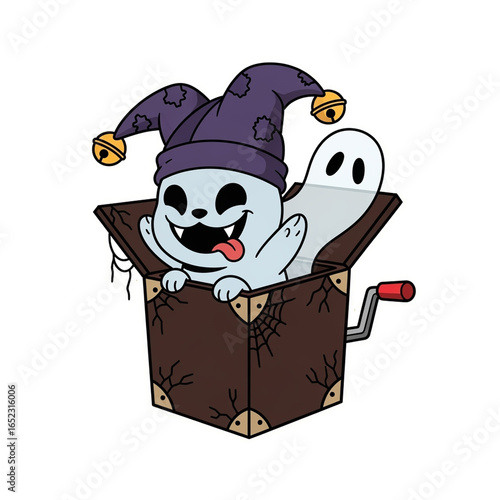 Ghost Jack-in-the-Box Cartoon Character on White