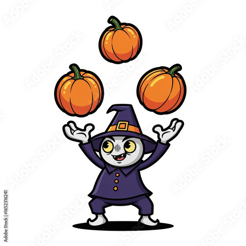 Cartoon Witch Juggling Pumpkins - Halloween Fun