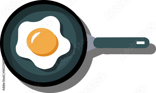 Fried egg in a pan isolated on white background, ready for breakfast