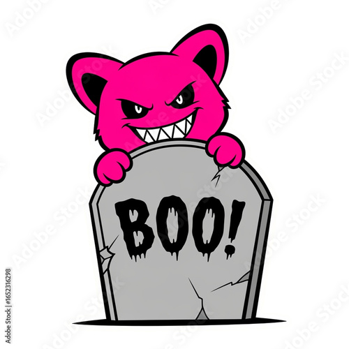 Pink Cartoon Monster with BOO Tombstone