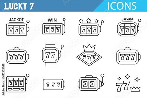 Slot Machine and Jackpot Icons Featuring Lucky 7 Symbols