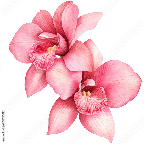 Closeup of two delicate pink orchids, isolated on transparent background