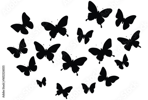 A collection of black butterfly shapes forming a heart silhouette