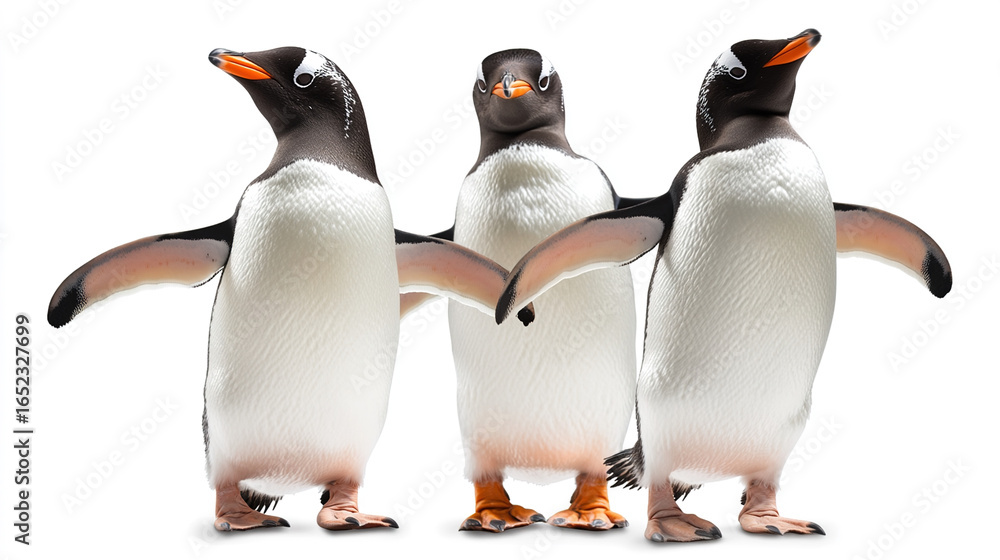 Obraz premium Three penguins displayed against white background