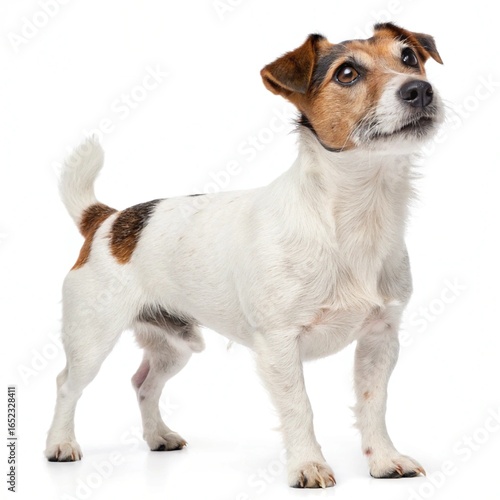 Jack Russell Terrier Standing Alert on White