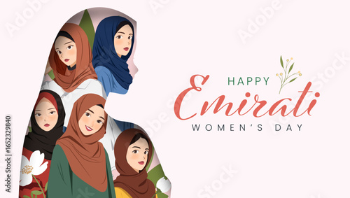 Emirates Women's Day Design with Female with Hijab Vector Illustration.
