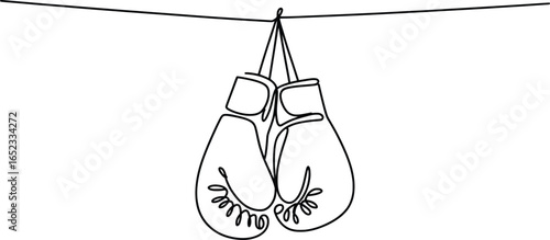 Hanging Boxing Gloves Minimalist Line Art Illustration.