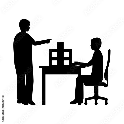 Teacher instructing student at desk silhouette