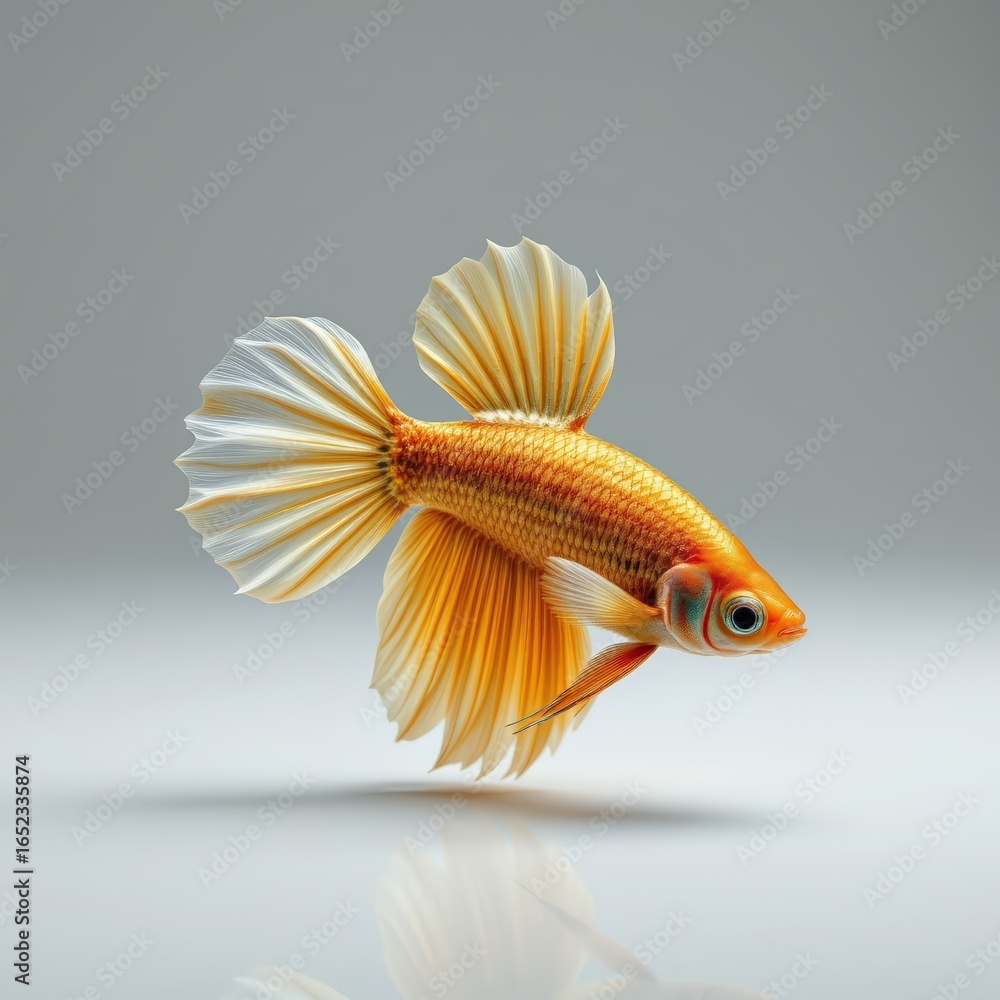 Fototapeta premium Lone betta fish with glossy plakad short fins, golden body