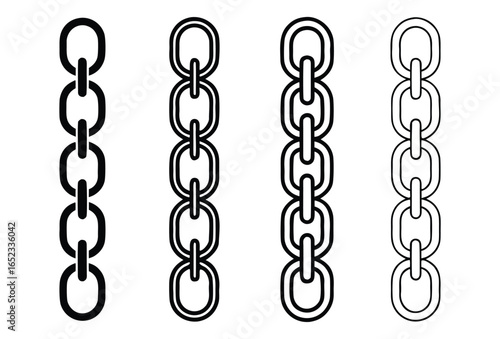 Four vertical chains with different link styles in a simple silhouette