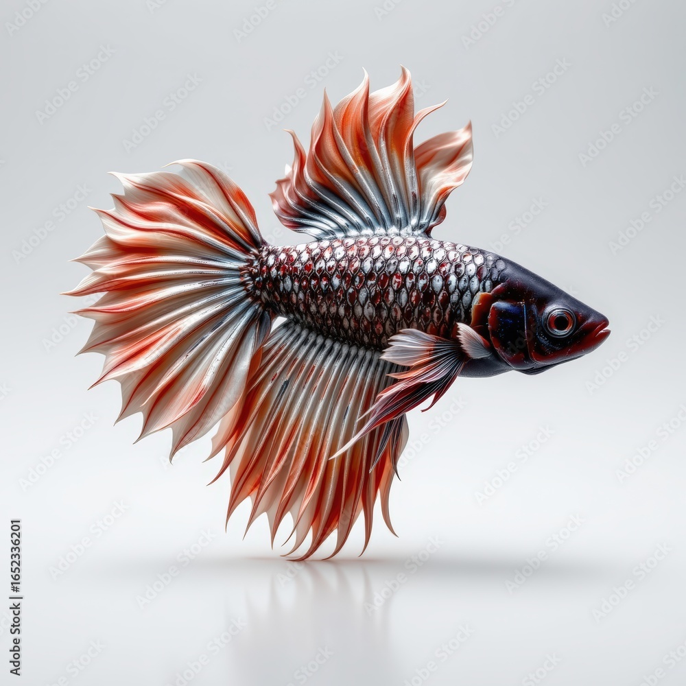 Fototapeta premium Lone betta fish with glossy samurai dragonscale body