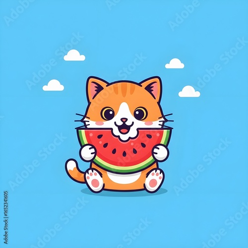 Cute Cat Eating Watermelon