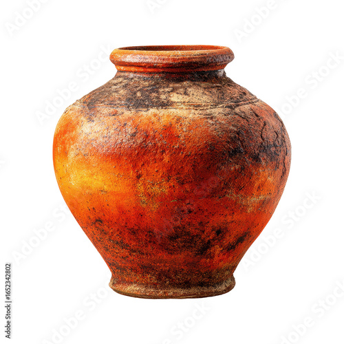 Unique terracotta jar showcasing ancient craftsmanship and rustic charm, perfect for decorative purposes in any indoor setting